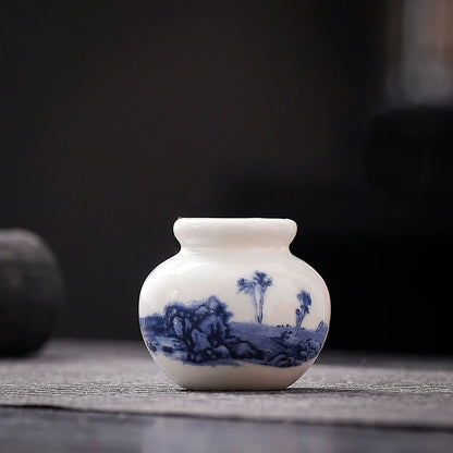 Mini Blue and White Porcelain Bud Vase Ceramic Shelf Decor