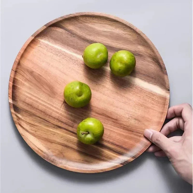 Acacia Wood Round Stackable Serving Tray Snack Plate Home Decor