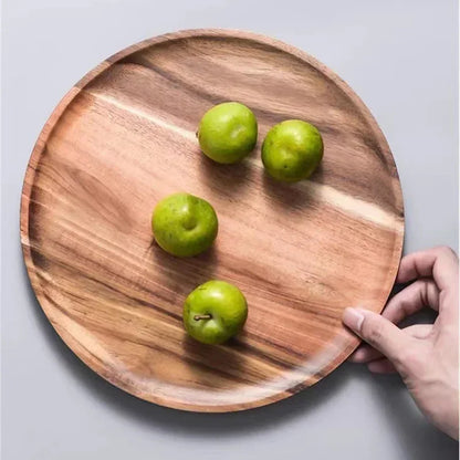 Acacia Wood Round Stackable Serving Tray Snack Plate Home Decor