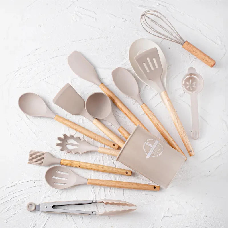 Silicone Utensil Set 14 Piece Cooking Tools with Storage Holder