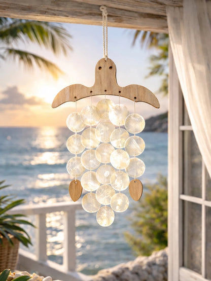 Capiz Shell Turtle Hanging Ornament Nautical Bohemian Coastal Home Decor