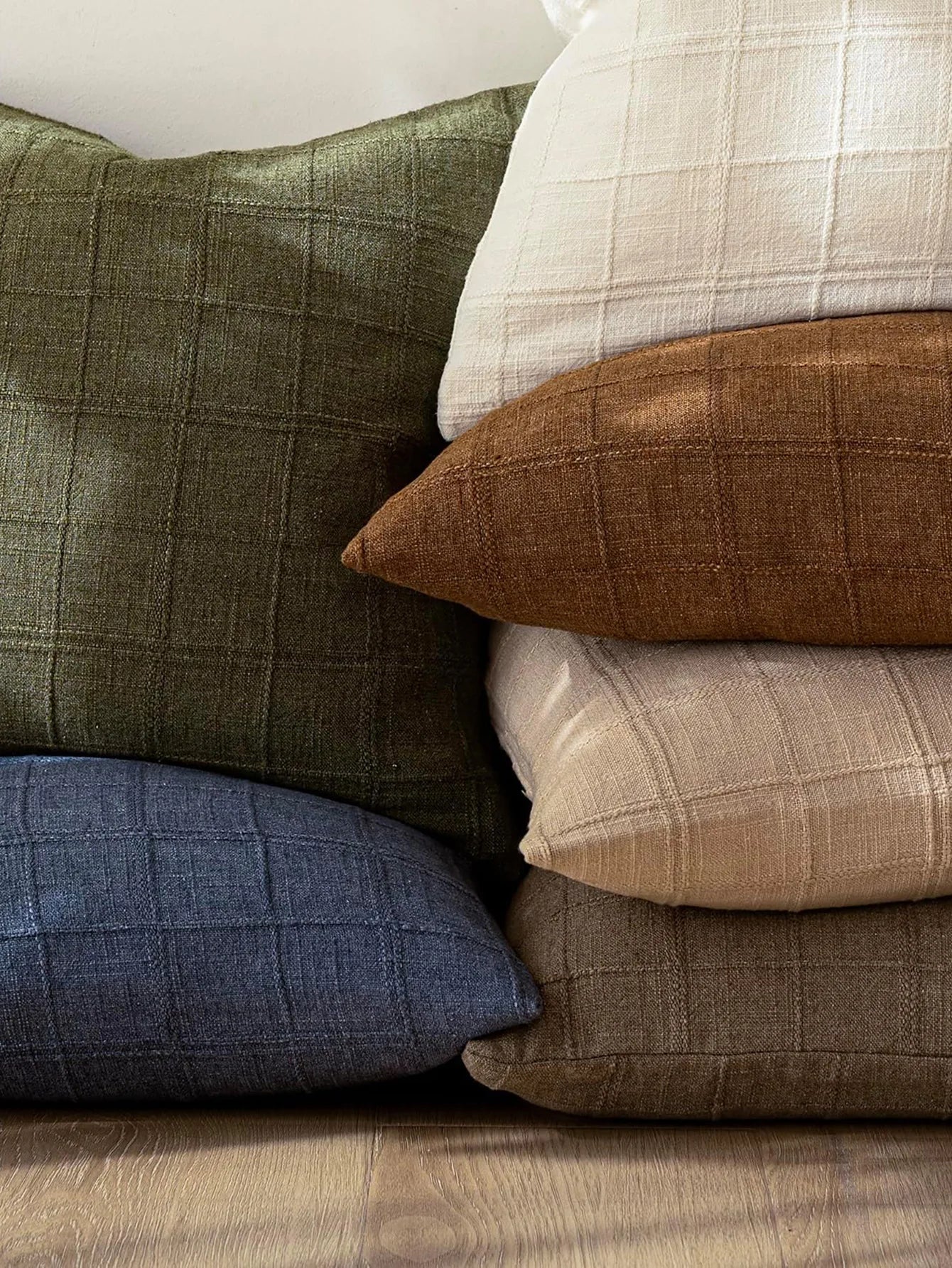 Boho Linen Check Throw Pillow Cover Neutral Sofa Cushion Cover