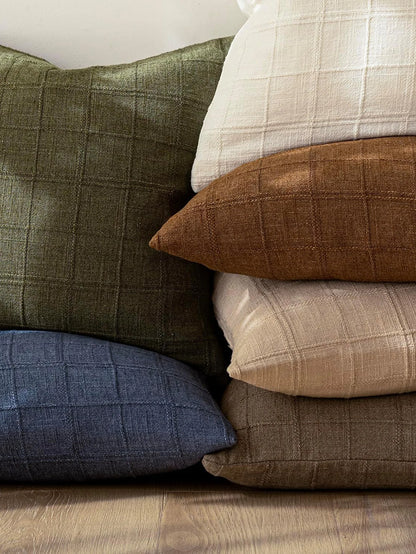 Boho Linen Check Throw Pillow Cover Neutral Sofa Cushion Cover