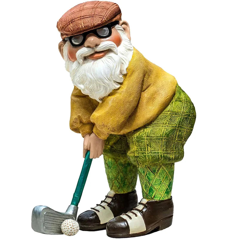 Resin Golf Gnome Garden Ornament Waterproof Outdoor Patio Yard Decor