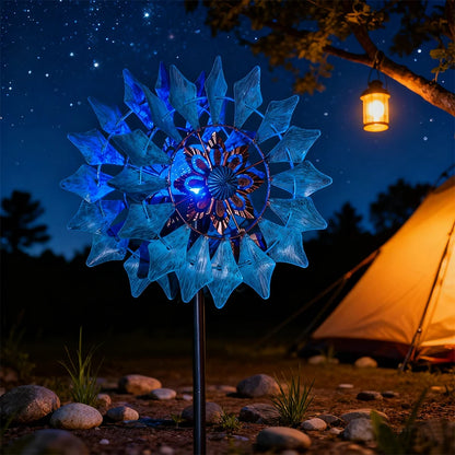 Wrought Iron Solar Wind Spinner with Gradient LED Lights Garden Decor Outdoor