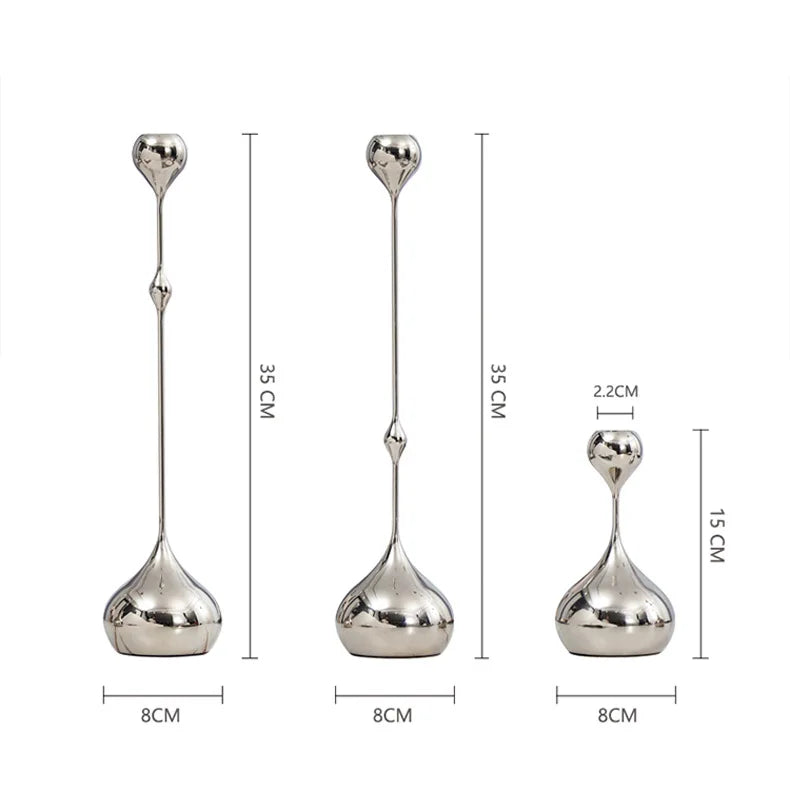 Silver Metal Taper Candle Holder Slim Romantic Table Decor
