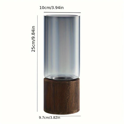 Glass Vase with Wooden Base Hydroponic Flower Vase Modern Home Decor