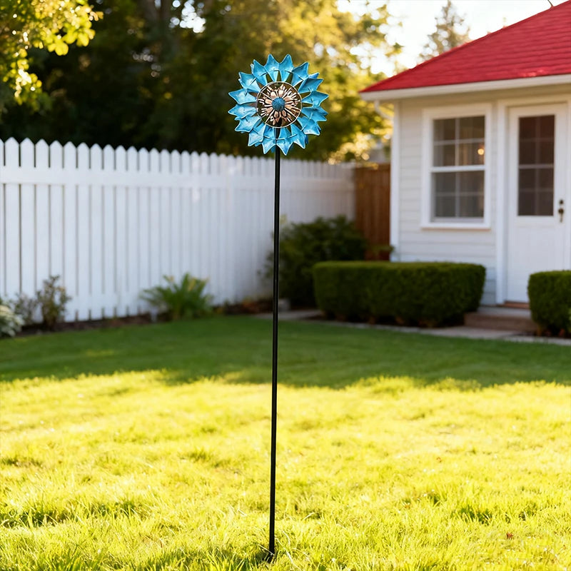 Wrought Iron Solar Wind Spinner with Gradient LED Lights Garden Decor Outdoor