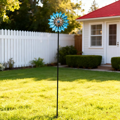 Wrought Iron Solar Wind Spinner with Gradient LED Lights Garden Decor Outdoor