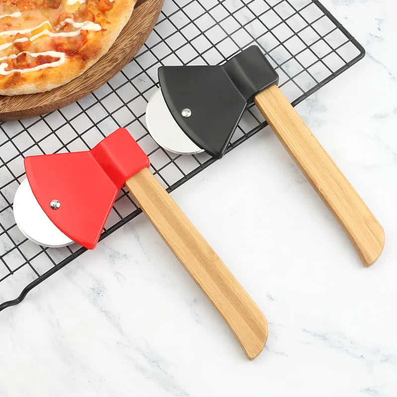 Stainless Steel Pizza Cutter Bamboo Handle Rotating Blade Kitchen Decor