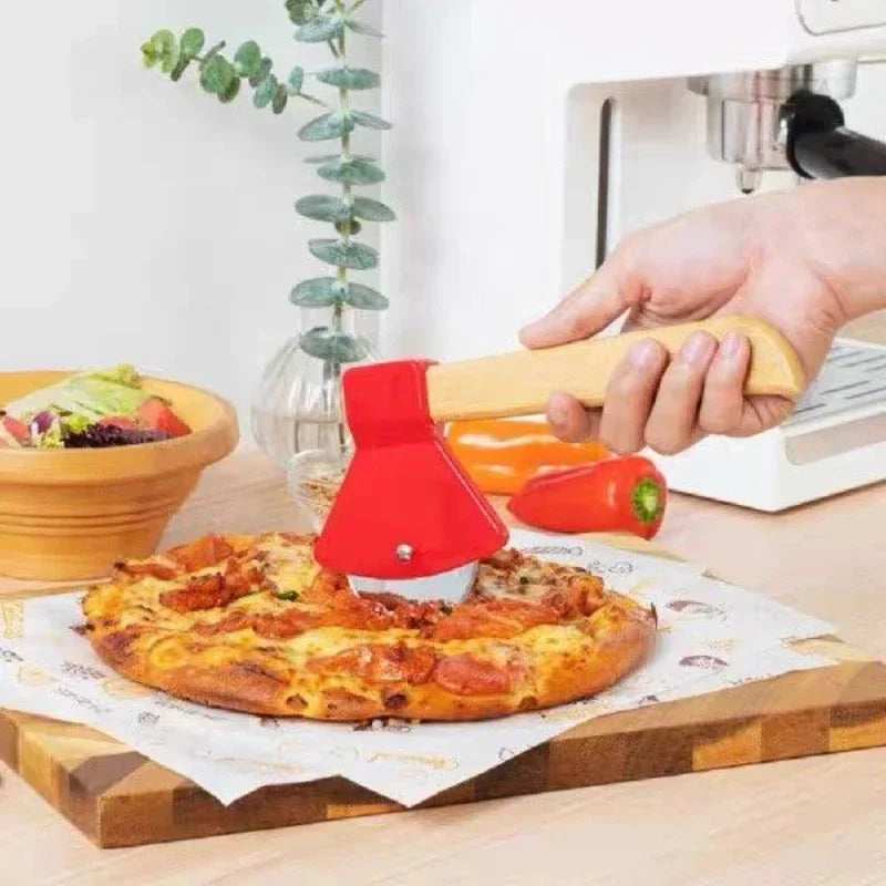 Stainless Steel Pizza Cutter Bamboo Handle Rotating Blade Kitchen Decor