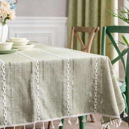 Cotton Linen Stripe Tablecloth Rectangular Dining Table Setting