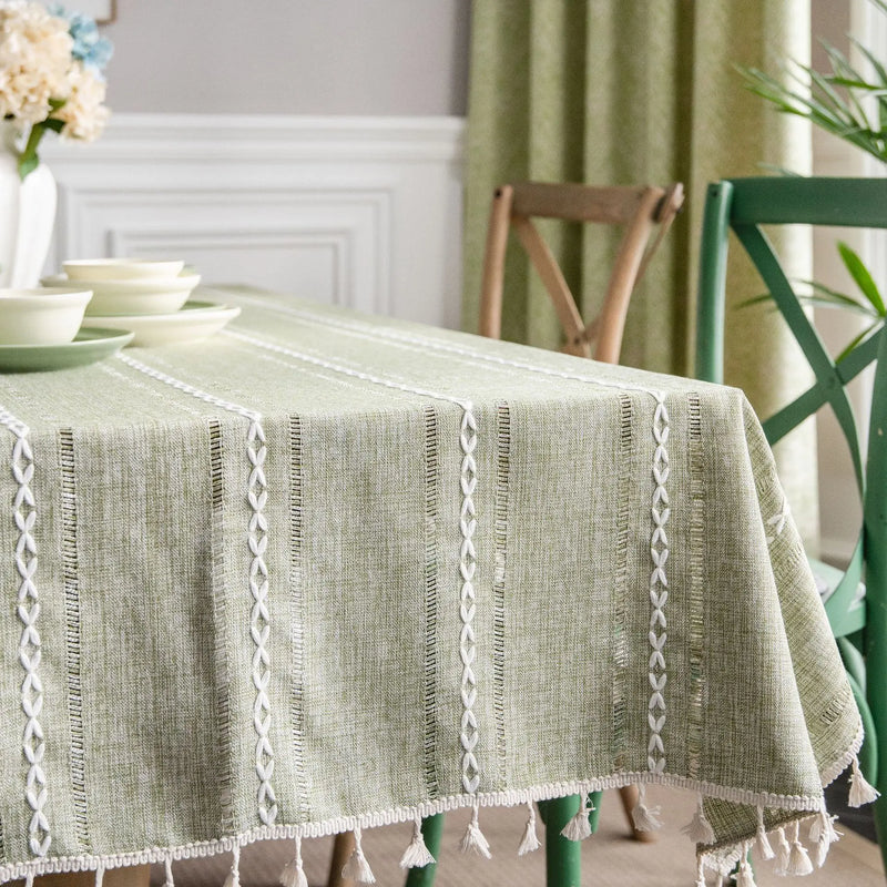 Cotton Linen Stripe Tablecloth Rectangular Dining Table Setting