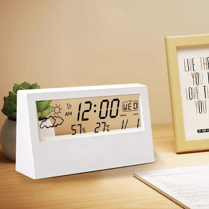 LCD Desktop Alarm Clock Transparent Calendar Temperature Humidity Display