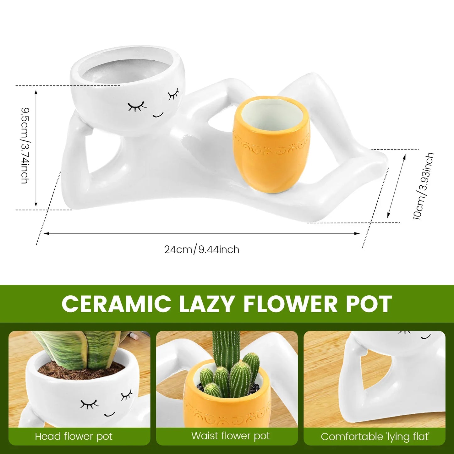 Lazy Guy Resin Planter Funny Succulent Pot Drainage Hole Desk Decor