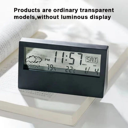 LCD Desktop Alarm Clock Transparent Calendar Temperature Humidity Display