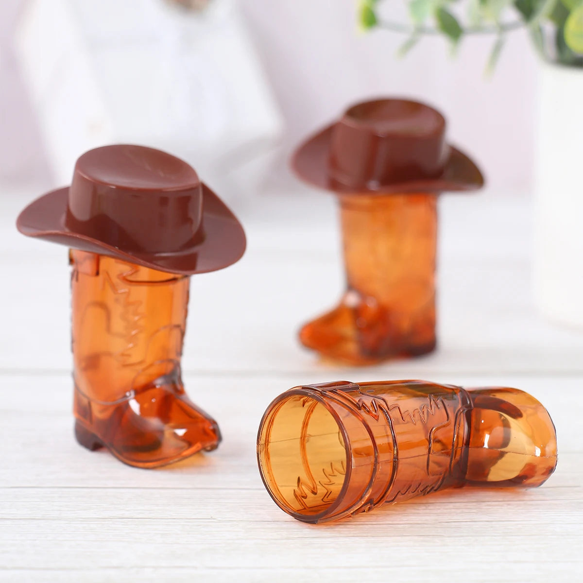 Cowboy Boot Shot Glass Set with Mini Hats Home Bar Party Glassware