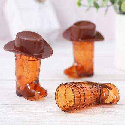 Cowboy Boot Shot Glass Set with Mini Hats Home Bar Party Glassware