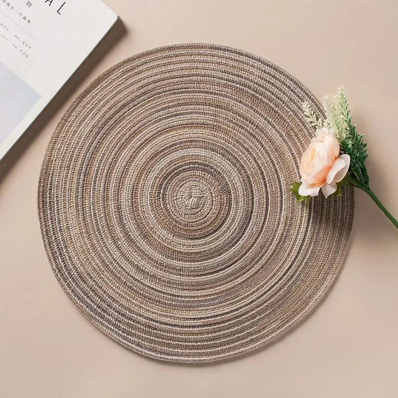 Round Linen Cotton Coaster and Placemat Natural Woven Dining Table Mat Home Decor