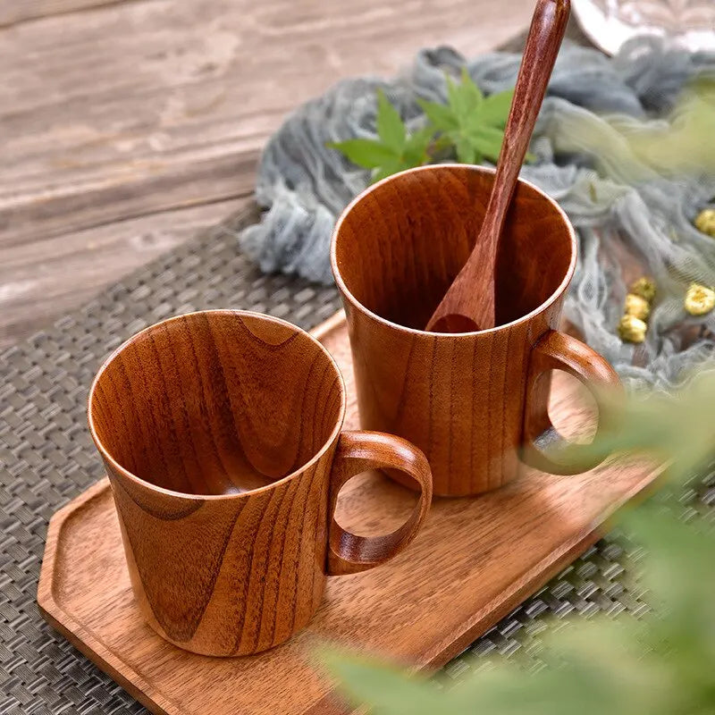 Natural Wood Coffee Mug Set Handcrafted Unique Grain Kitchen Decor