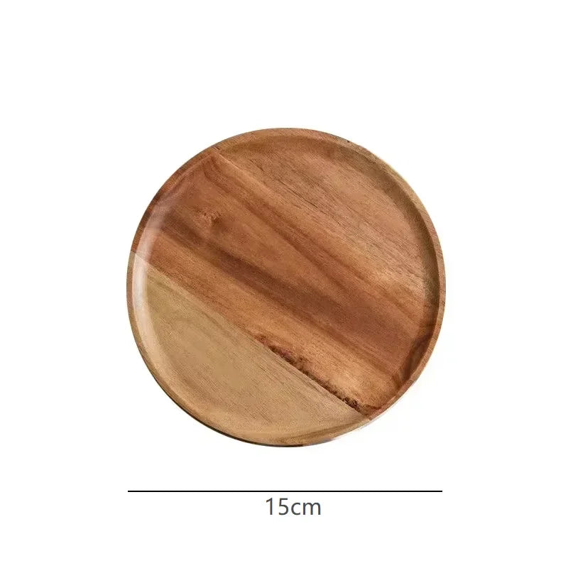 Acacia Wood Round Stackable Serving Tray Snack Plate Home Decor