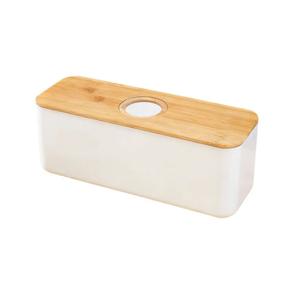 Bamboo Lid Bread Box Storage Bin Rectangular Kitchen Decor