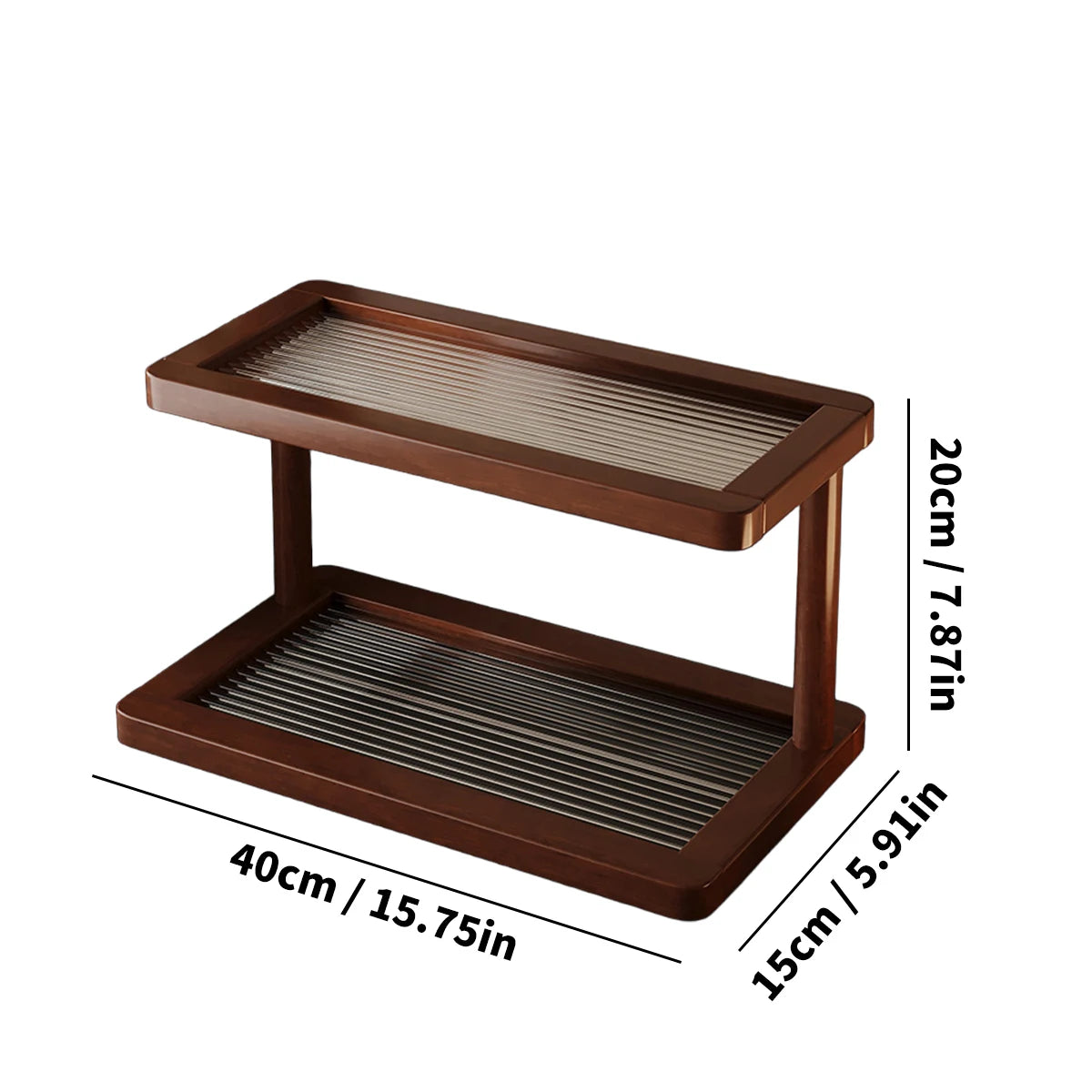 2-Tier Bamboo Countertop Organiser Shelf with Acrylic Base Kitchen Bathroom Home Decor