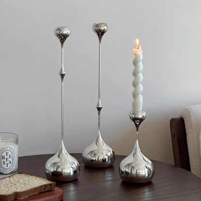 Silver Metal Taper Candle Holder Slim Romantic Table Decor