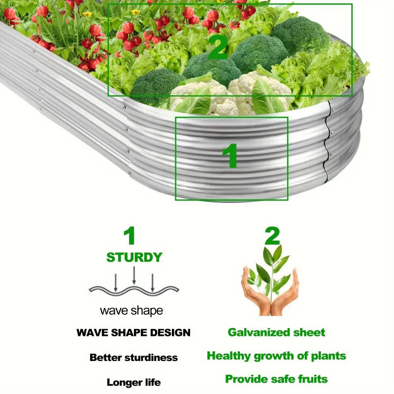 Galvanized Raised Garden Bed Oval Large Metal Planter Outdoor