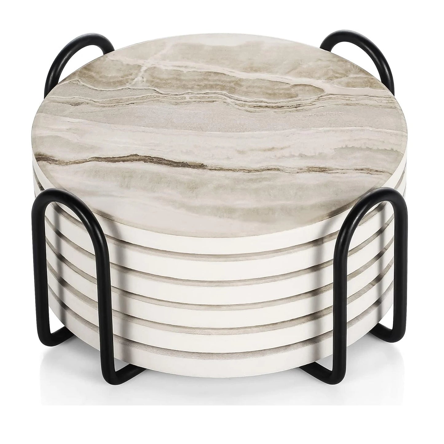 Marble Ceramic Coaster Set of 6 with Holder Table Decor Home Accessories