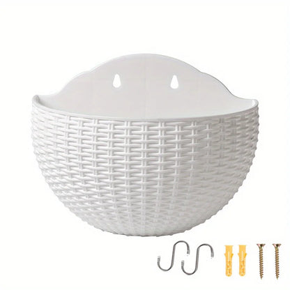 Rattan Look Half Round Wall Planter Hanging Flower Pot Balcony