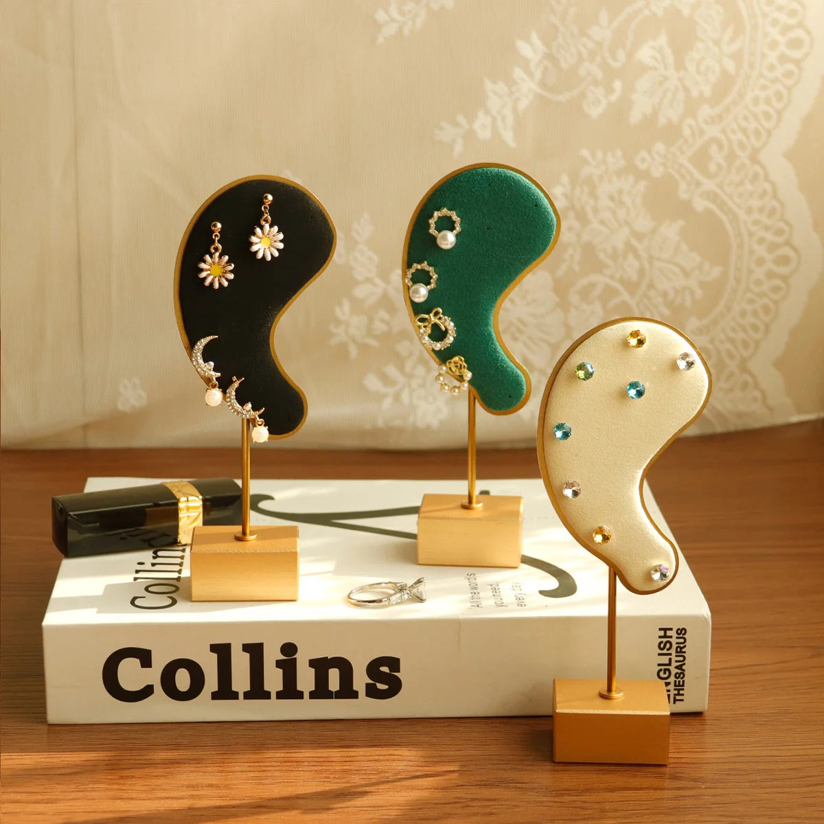 Ear-Shaped Earring Display Stand Microfiber Jewellery Organiser Home Decor