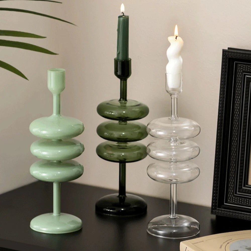 Nordic Coloured Glass Taper Candle Holder Dining Table Decor