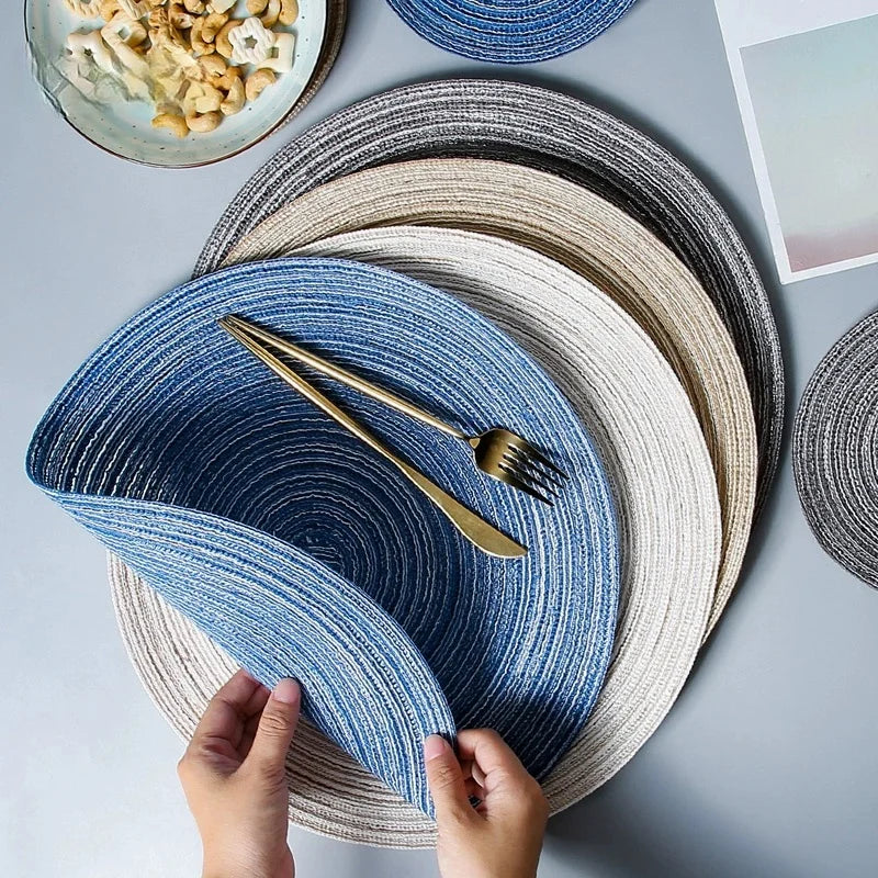 Round Woven Ramie Placemat Set of 6 Anti-Slip Dining Table Mat