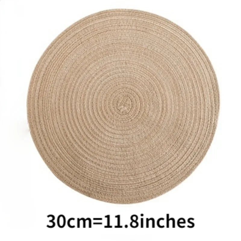 Round Woven Ramie Placemat Set of 6 Anti-Slip Dining Table Mat