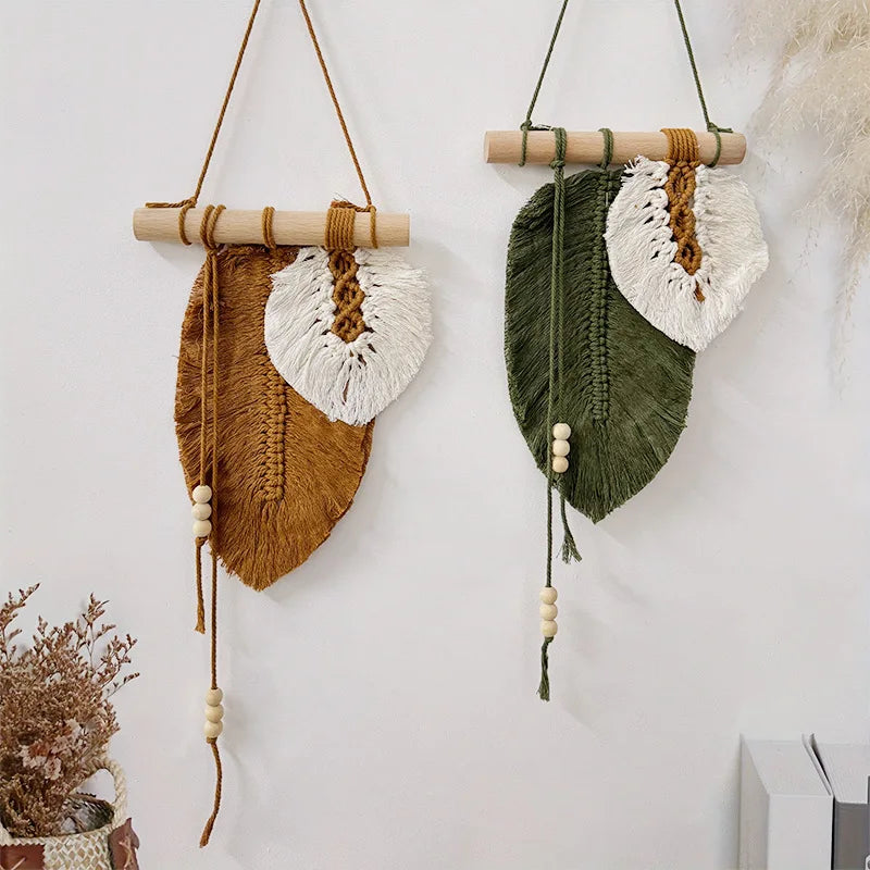 Handmade Macrame Leaf Wall Hanging Boho Woven Leaves Tapestry Home Decor