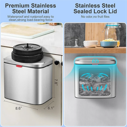 Wall-Mounted Stainless Steel Compost Bin with Lid 4L Kitchen Cabinet Door