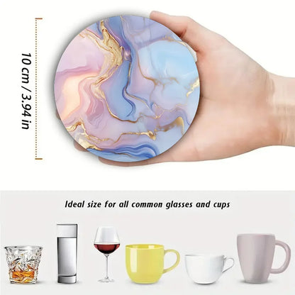 Marble Pattern Printed Coaster Set of 4 Non-Slip Wooden Home Decor