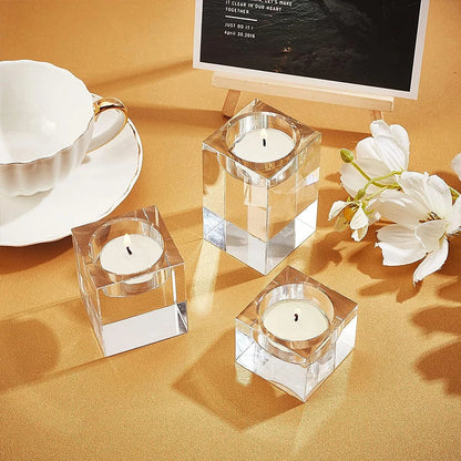 Crystal Glass Tea Light Candle Holder Set Romantic Dining Decor
