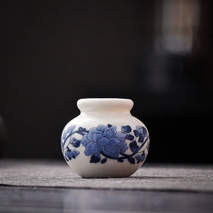 Mini Blue and White Porcelain Bud Vase Ceramic Shelf Decor