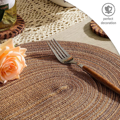 Oval Woven Placemat Set Natural Braided Dining Table Mat