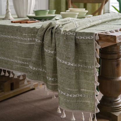 Cotton Linen Stripe Tablecloth Rectangular Dining Table Setting