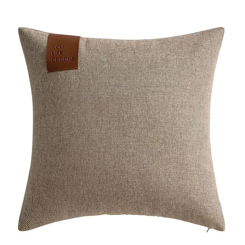 Premium Leather Label Splicing Cushion Cover Nordic Minimalist Home Decor