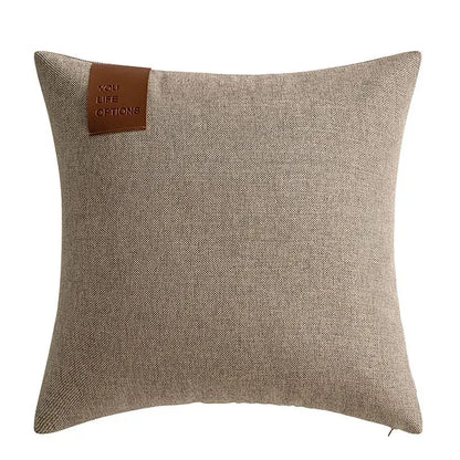 Premium Leather Label Splicing Cushion Cover Nordic Minimalist Home Decor