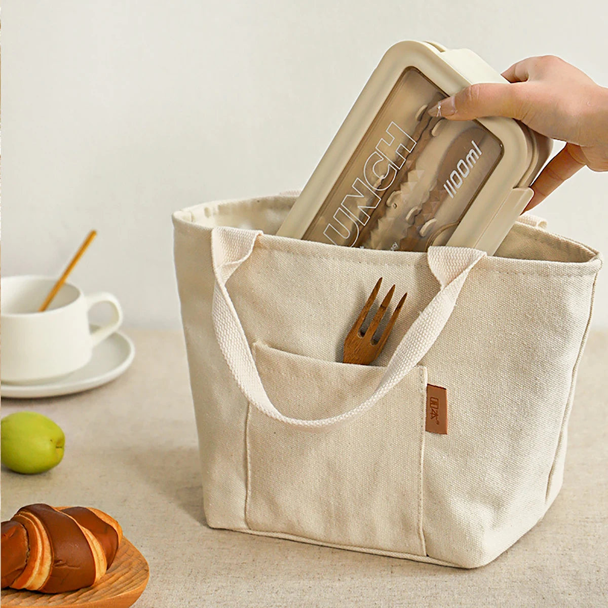 Canvas Insulated Lunch Bag with Zipper Portable Picnic Travel Storage Home Decor
