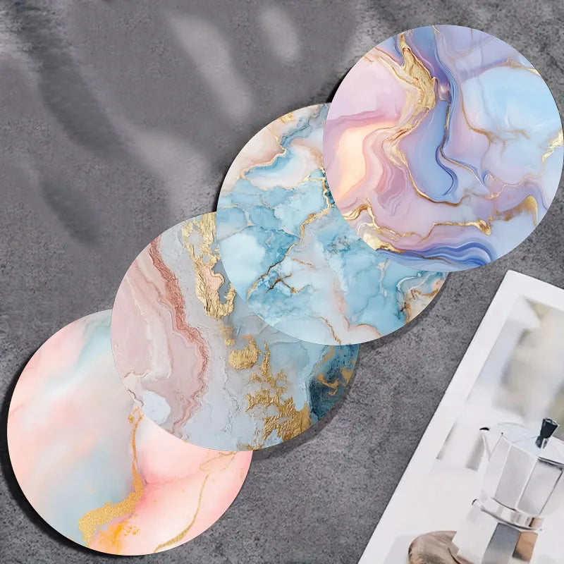 Marble Pattern Printed Coaster Set of 4 Non-Slip Wooden Home Decor