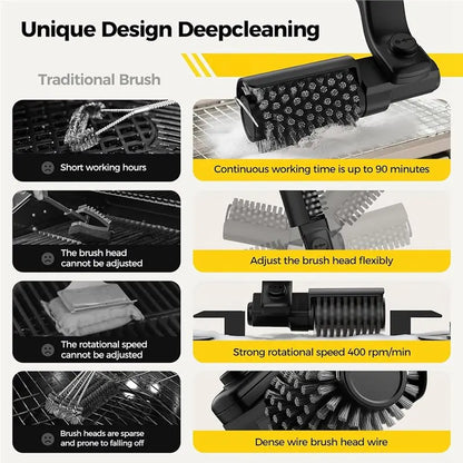 Electric Rotary BBQ Grill Cleaner Brush Wireless Stainless Steel Outdoor