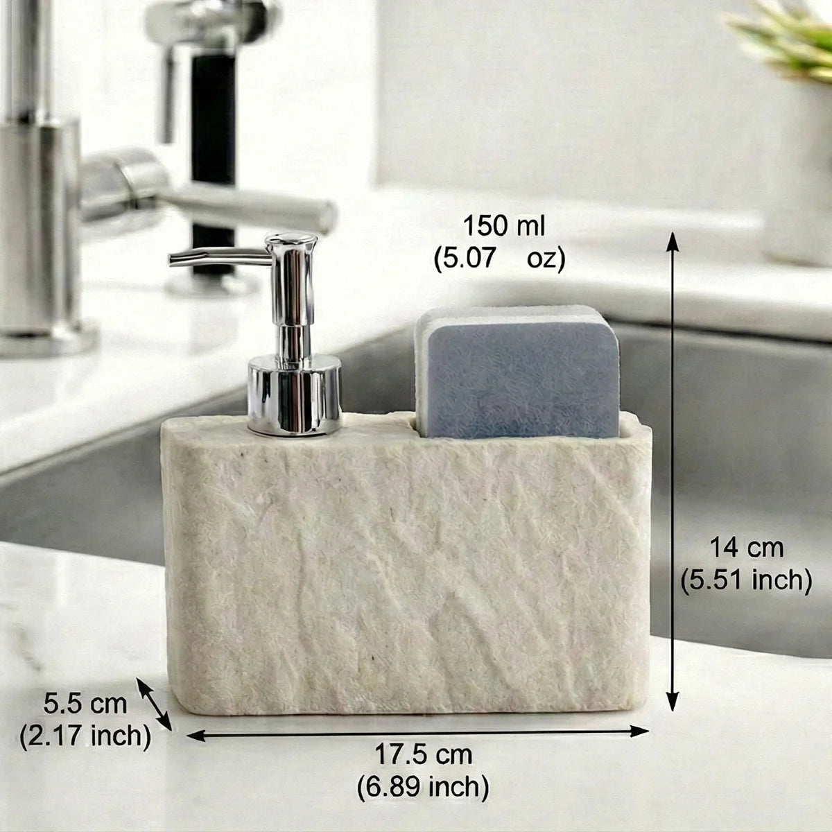 2-in-1 Stone Texture Soap Dispenser and Sponge Holder Kitchen Sink Organiser