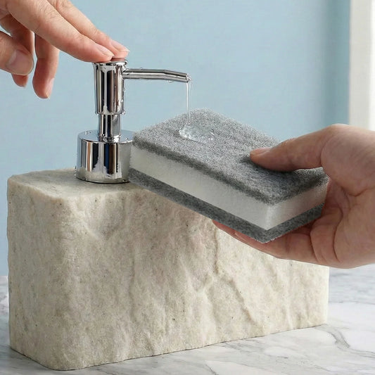 2-in-1 Stone Texture Soap Dispenser and Sponge Holder Kitchen Sink Organiser
