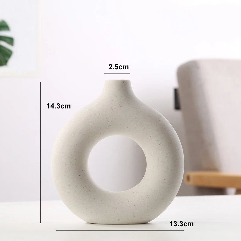 Nordic Hollow Donut Ceramic Vase Sculptural Home Decor Shelf Decor